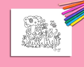 Digital Download Cat and Dog Love Coloring Page