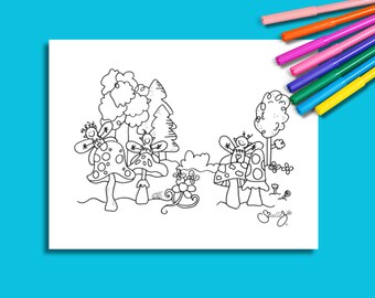 Digital Download Mushroom Fun Coloring Page