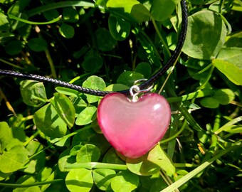 Flaming Heart Epoxy Necklace, Red & Pearl Top, Glow in the Dark Jewelry, Handmade Unique Gift