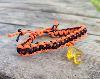 Friendship bracelet handmade knitted bracelet with mushroom charm mushroom bracelet  colorful psychedelic boho hippie