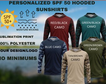 Custom Unisex Long Sleeve Hooded Shirt, UPF 50 Sun Protection Shirt, Fishing Shirt, Company Shirt, Father's Day Gift, Performance Shirt