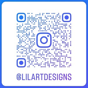 May include: A blue and purple QR code with an Instagram logo in the center. The text below the code reads "@lilartdesigns".