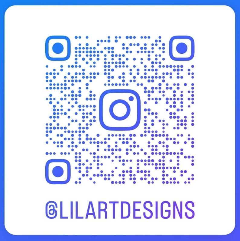 May include: A blue and purple QR code with an Instagram logo in the center. The text below the code reads "@lilartdesigns".