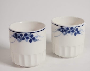 Vintage Asian Tea Cups Sake Cups White Porcelain Indigo Blue Set of 2