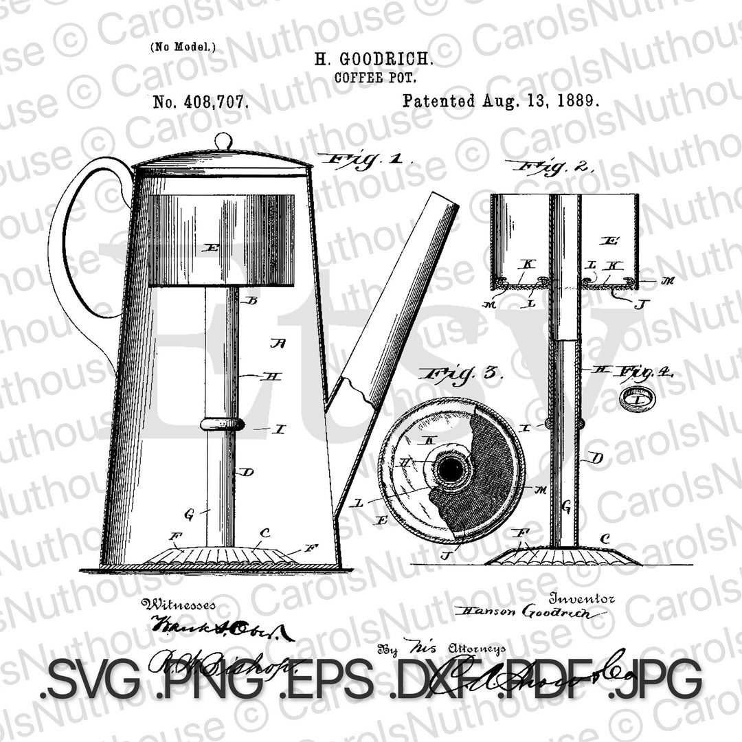 Percolator SVG, Coffee Maker Svg, Coffee Patent Svg, US 0408707 A Svg