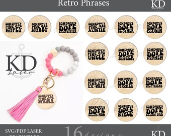 Bundle of 16 funny retro style phrases for wristlets wooden disc SVG & PDF laser ready DIGITAL file