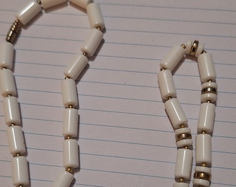 Vintage Avon White Beaded Lucite Cylinder Necklace