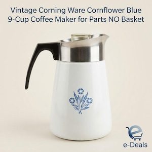 Vintage Corning Ware Kaffeemaschine, kornblumenblau, 9 Tassen, für Ersatzteile, ohne Korkenzieher