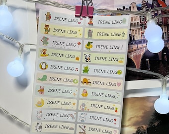 72/144 Animal Design Cartoon Name Labels Stickers, Name Labels for Kids, Name Labels for School, Name Labels for Bottle