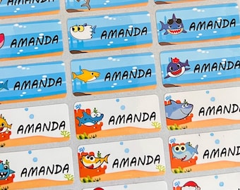72/144 Baby Shark Name Labels Stickers, Name Labels for Kids, Name Labels for School, Name Labels for Bottle