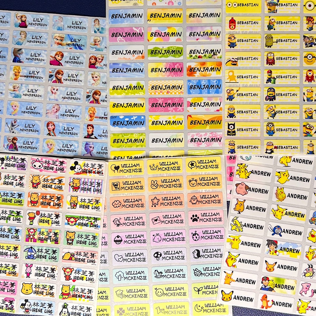 Cartoon Name Labels Stickers, Name Labels for Kids, Name Labels for