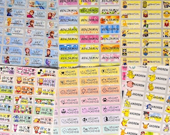 Cartoon Character Name Labels for Kids, Stickers 72/144