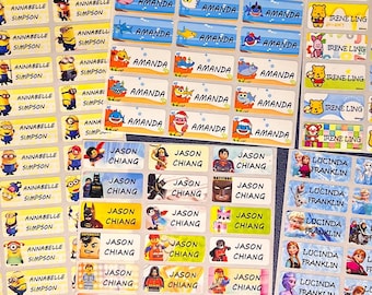 Cartoon Name Labels for Kids, School Stickers, Labels 72/144