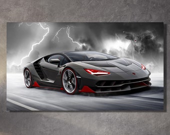 Lamborghini Canvas Wall Art, Black Lamborghini Canvas, Extra Large Lamborghini Poster, Lamborghini Painting, Gift for Him, Lamborghini Print
