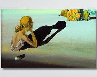 Salvador Dali Remorse or Sphinx Embedded in the Sand Art by  Canvas Poster Wall Art Print, Surreal Modern Painting Wall Art, Framed Option