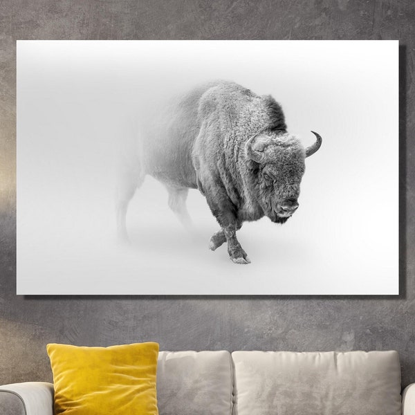 Buffalo Canvas Wall Art, Black Buffalo in Snow Original Pictures Art, Bisons Canvas Wall Art, Buffalo Home Decor, Buffalo Office Print Art