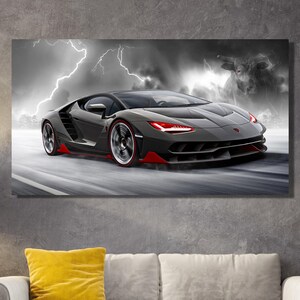 Lamborghini Leinwand Wandkunst, schwarze Lamborghini Leinwand, extra großes Lamborghini Poster, Lamborghini Malerei, Geschenk für Ihn, Lamborghini Druck