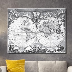 Alte Weltkarte Leinwand, alte Weltkarte Wohnkultur, Antike Weltkarte Leinwand Wandkunst, Vintage Weltkarte Leinwand Kunst, Retro Wandkunst Leinwand
