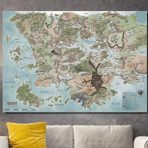 Dungeons & Dragons Map Canvas Wall Art, Dungeons and Dragons Poster,Forgotten Realms Map, Map of Fearun Print, Game Room Decor Art