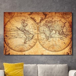 Alte Weltkarte Wandkunst, Antike Weltkarte Leinwand Wandkunst, Vintage Weltkarte, Retro Wandkunst, Vintage Map Table