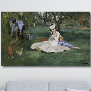 Claude Monet Family in the Garden Wall Art Canvas Print, Claude Monet Family in the Garden Painting Poster, Ready to Hang on the Wall