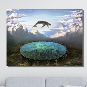 Oeuvre d'art murale représentant un poisson de Vladimir Kush / toile de décoration murale d'arts surréalistes Vladimir Kush / affiche de Vladimir Kush / décoration d'intérieur en toile, toile d'art mural vintage.