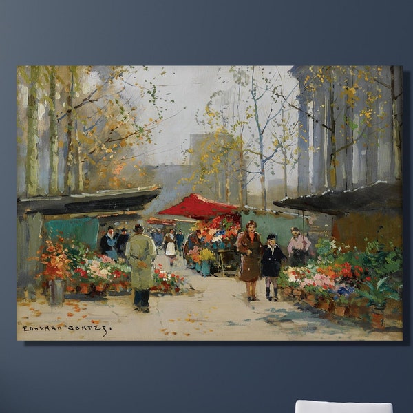 Edouard Leon Cortes Canvas Wall Art The Flower Market at la Madeleine Wall Art Poster,Gift Wall Cortes Reproduction Print art poster Canvas.