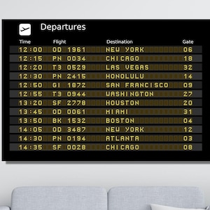 Departures Canvas Wall Art, Travel Wall Decor, Airport Departure, Bedroom Print Airport Wall Decor Print Huge Canvas, Trendy Canvas Wall Art
