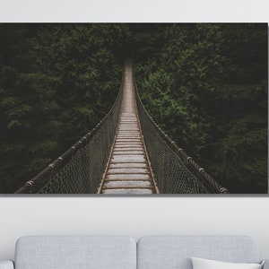 Forest Bridge Canvas Wall Art, Suspension bridge in the forest Wall Art, Forest Bridge Poster, Natural life Canvas Print, Ready To Hang