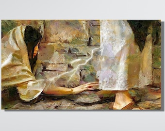 Touching The Hem Of Jesus’s Garment A Woman Healed By Jesus Wall Art Religious Art Print Canvas Wall Art Abstract Wall Art / Home Decor art