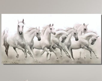 7 Running White Horses  Canvas Wall Art, 7 Running Horses Wall Art, Poster, Print -  Home Decor- Colourful Print Canvas Print Decor Home