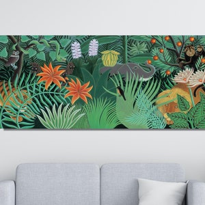 Panorama Henri Rousseau Leinwand Wand Kunst Desing, Der äquatoriale Dschungel Poster Wandkunst, Wald im Nebel Druckkunst, minimalistische Kunst Wanddekor