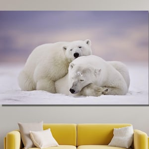 Polar Bear Canvas Print Poster, Animal Print, Love Canvas Print, Female and Male Polar Bear Canvas Wall Art, Pole and Snows Canvas  Print