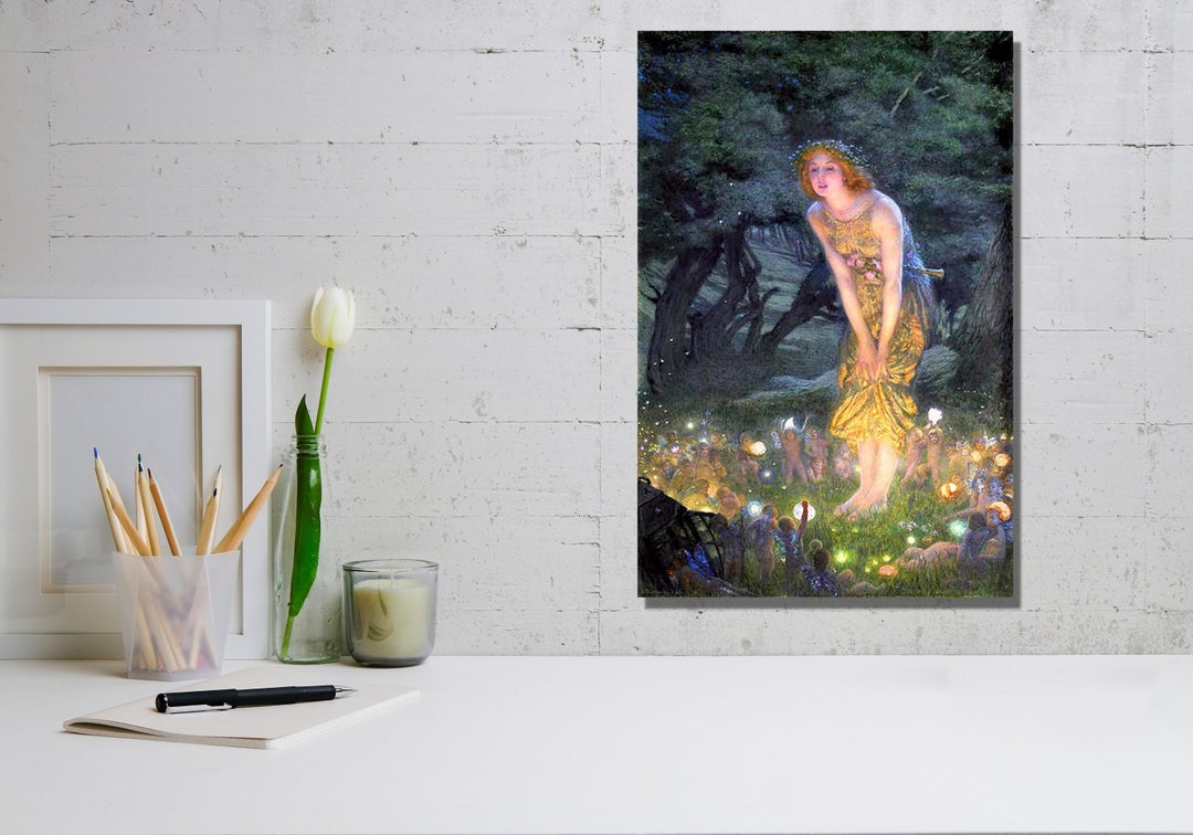 Midsummer Eve Girl Fairy Forest Little Fairies 1909 Painting by Edward Hughes Canvas Wall Art