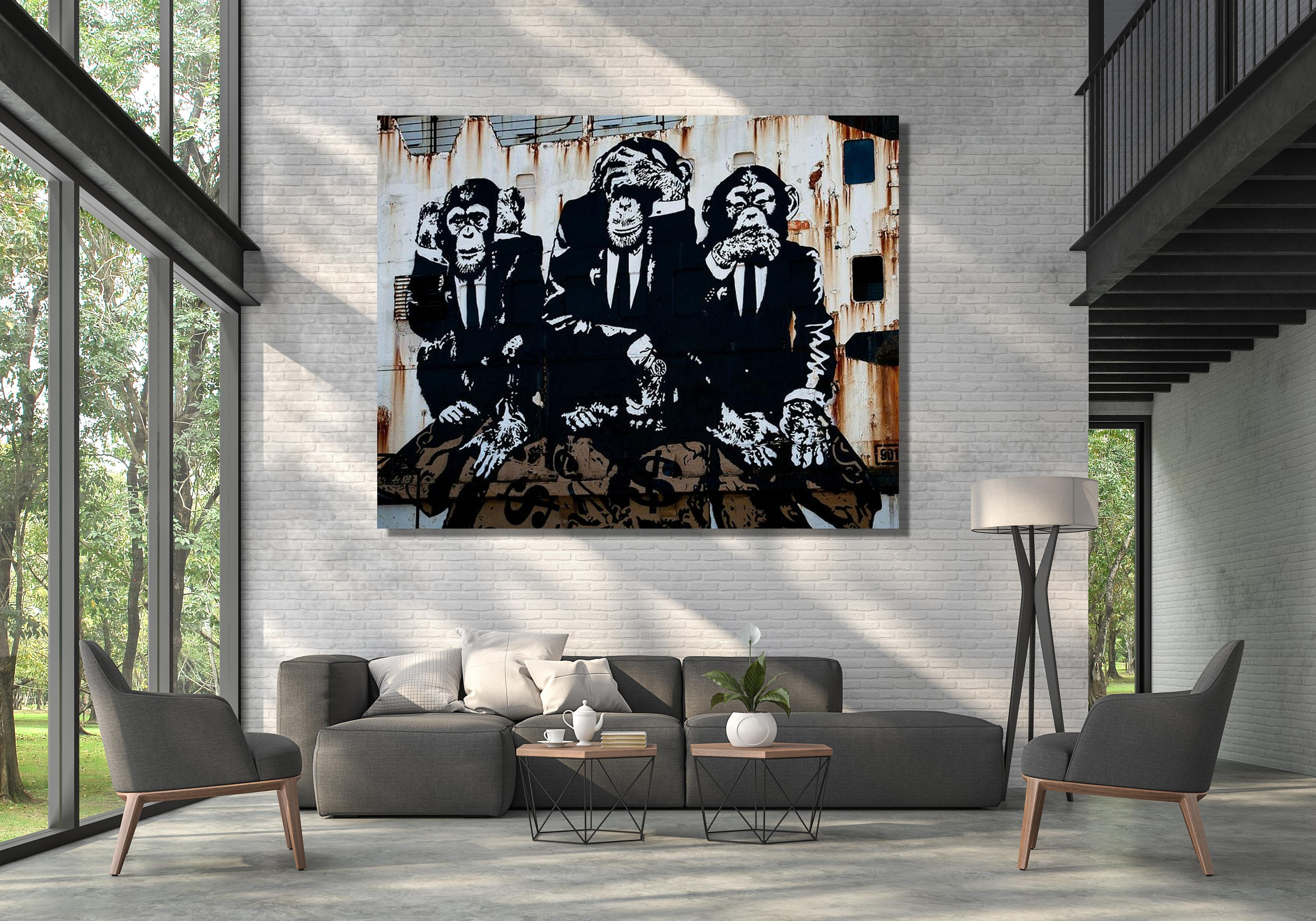 Banksy Three Wise Monkeys, 3 Funny Banksy Monkey Wall Art, Banksy ...