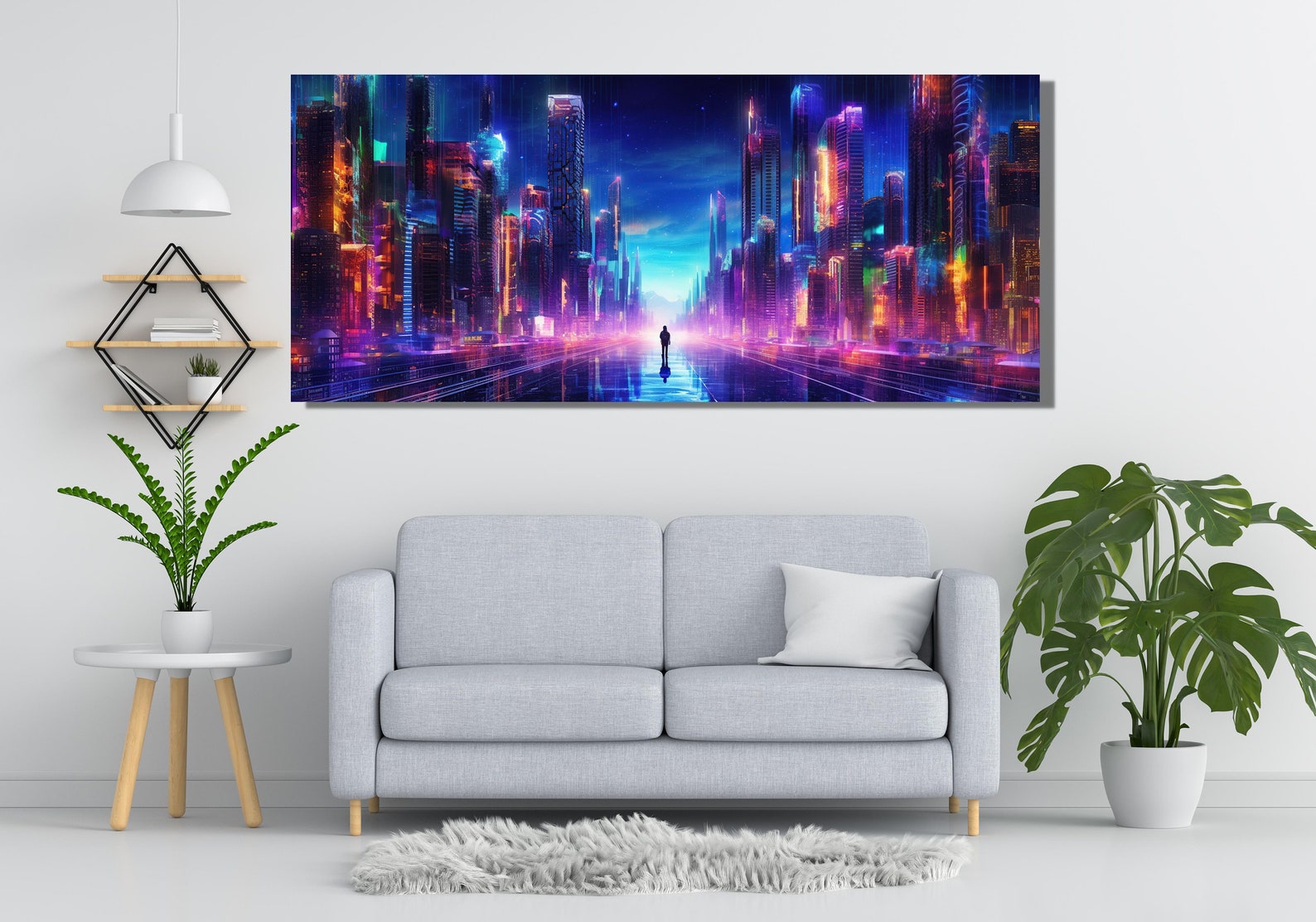 Cyberpunk City Canvas Wall Art, Cyberpunk Neo Futuristic Print Canvas ...