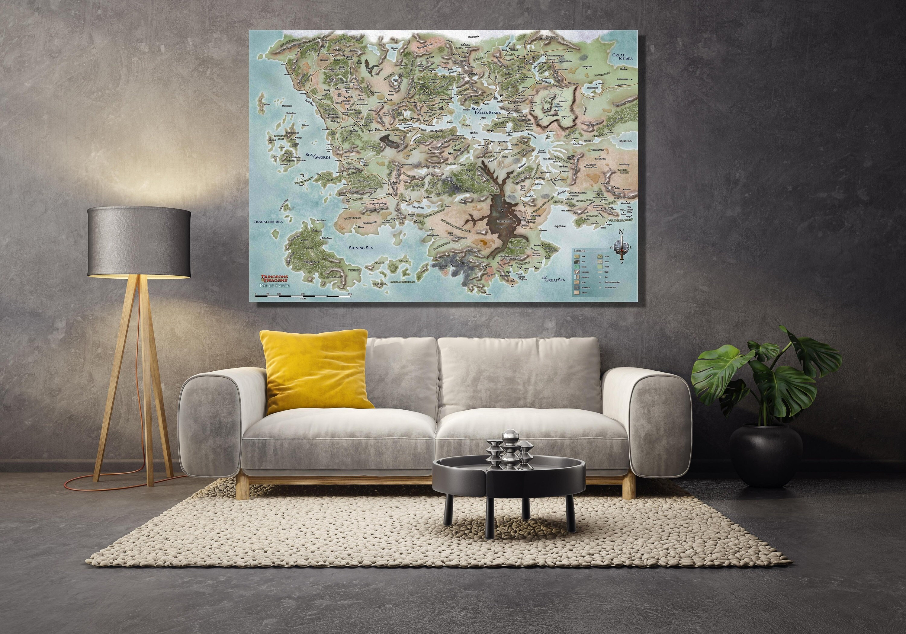 Dungeons & Dragons Map Canvas Wall Art, Dungeons and Dragons Poster,Forgotten Realms Map, Map of Fearun Print, Game Room Decor Art
