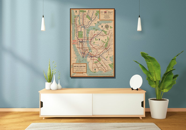 New York City Subway System Map Poster or Canvas Print NYC Subway Map Wall Art Vintage Map