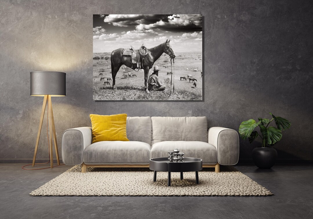 Texas Cowboy Canvas Wall Art, Farmhouse Modern Wall Decor, Rustic Wall