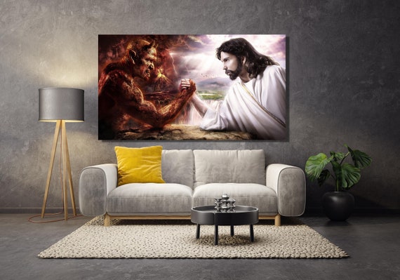Jesus Christ Devil Satan God Canvas Wall Art, Jesus Devil Vs God Poster  Print, Lucifer Vs Jesus Christ, Christian Panels, Famous Table Gift - Etsy
