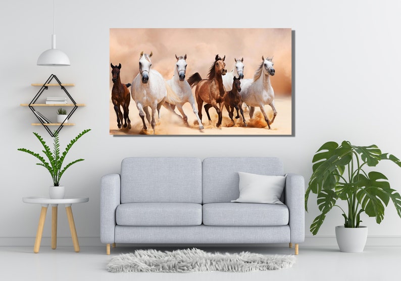 7 Running Horses Canvas Wall Art 7 Running White Horses Wall Etsy UK