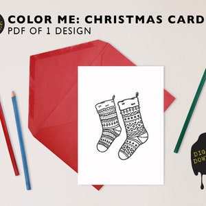 PRINTABLE Christmas Coloring Greeting Card, Stockings, DIY Kid-Friendly Craft, Download, Print, Color, and Gift!
