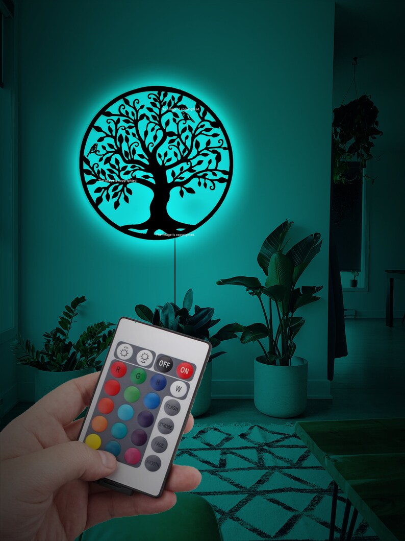 Tree of Life Led Neon Signwood Wall Art With RGB Lightswood Etsy
