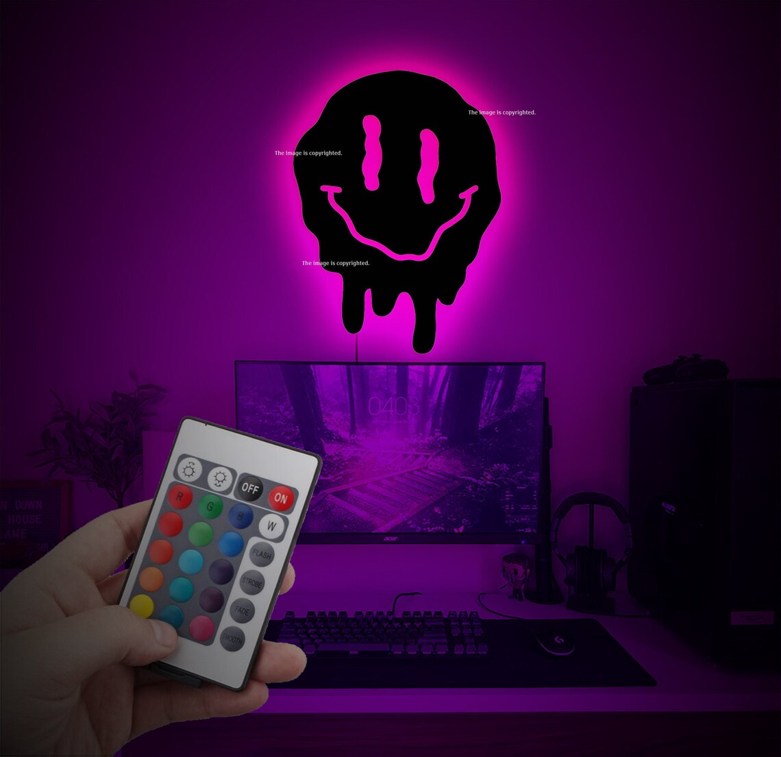 Dripping Smiley Face Neon Led Wood Wall Art With RGB Led Etsy