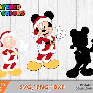 Mickey Mouse kerst clipart, Santa Mickey SVG gesneden bestanden voor Cricut / Silhouette, kerst SVG, Mickey Christmas Clip Art, png, dxf