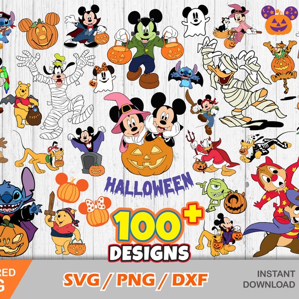 Mickey and Friends Halloween 100 Cliparts Bundle, Halloween svg geschnitten Dateien für Cricut / Silhouette, Mickey svg, Halloween png, png, dxf