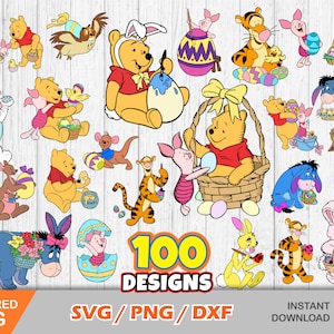 Pooh en vrienden Pasen clipart set, Pasen svg gesneden bestanden voor Cricut / Silhouette, Winnie de Poeh svg, Pasen png, png, dxf
