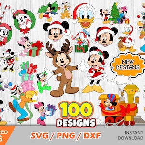 Mickey Christmas New Clipart Bundle, Christmas SVG cut files for Cricut / Silhouette, Mickey svg, Mickey Christmas Clip Art, PNG, DXF