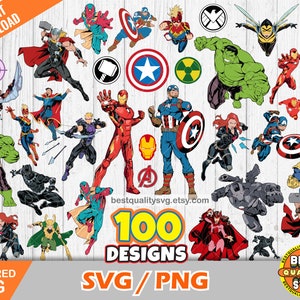 Avengers 100 Cliparts Bundle, Avengers svg cut Dateien für Cricut / Silhouette, Superhelden Avengers png, sofort Download