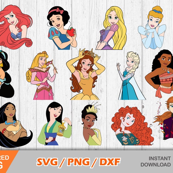 Fairytale Princesses clipart bundle, Princesses svg cut files for Cricut / Silhouette, png, dxf, instant download